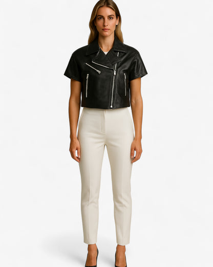Edge Cropped Biker Leather Jacket