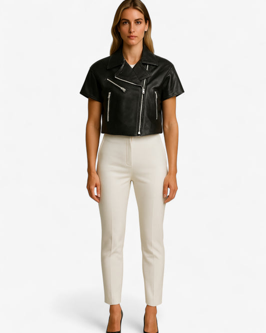 Edge Cropped Biker Leather Jacket